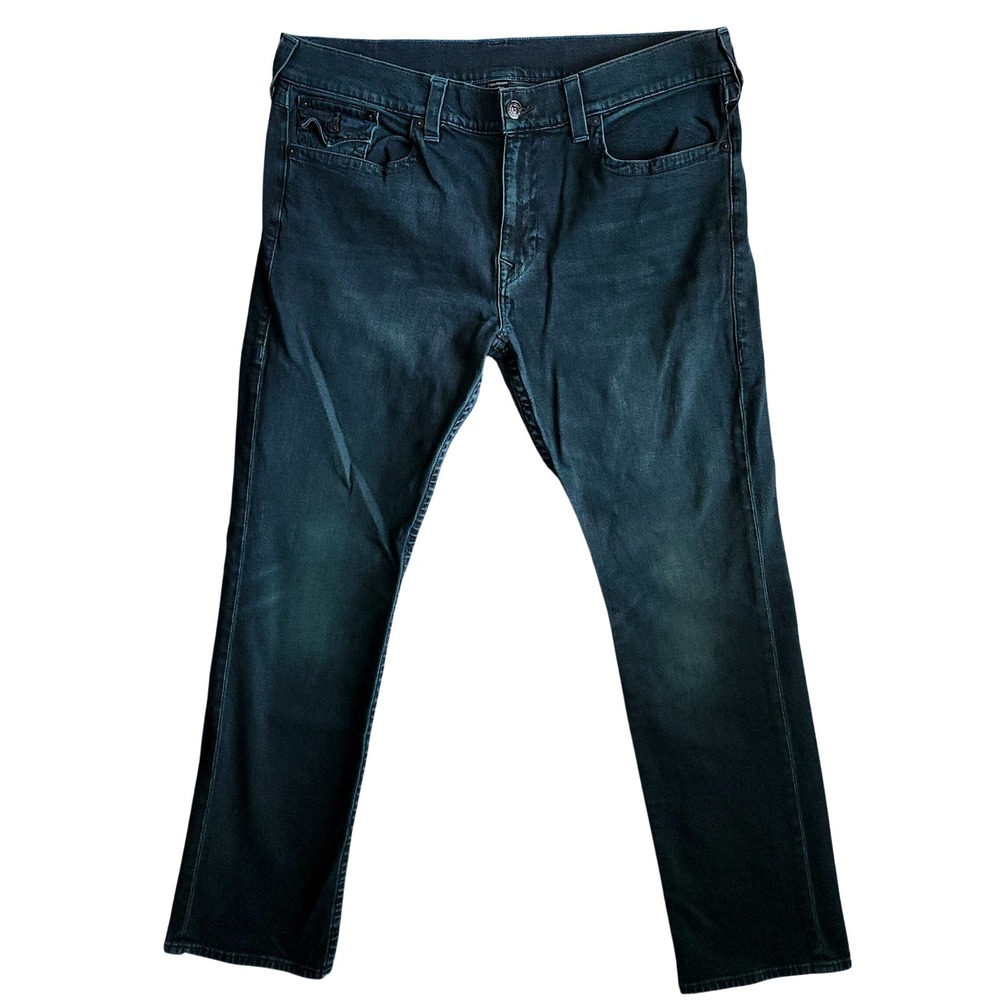 True Religion Ricky Flap SE Jeans Mens 40x33 Rare Teal Green Relaxed Straight
